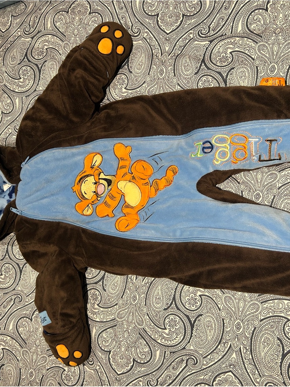 Disney Brown and Blue Tigger Fleece Baby Footed One-Piece